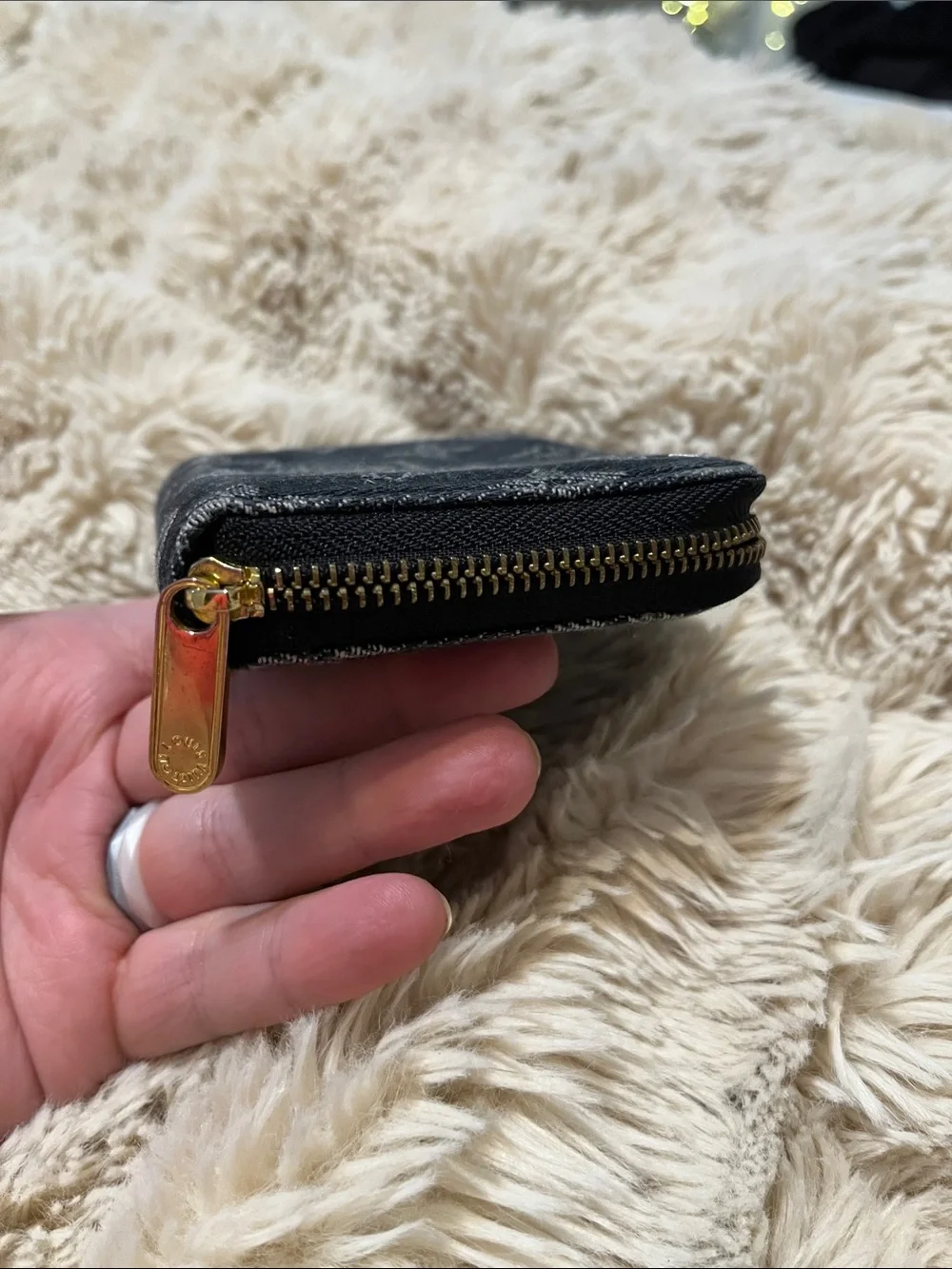 Louis Vuitton Black Monogram Denim Zip Coin Pouch with Gold Hardware